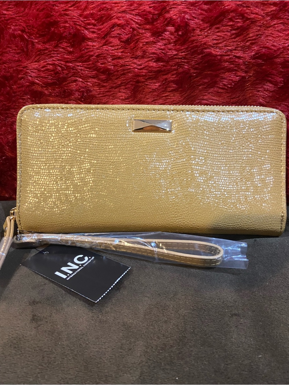 INC International Concepts Shimmery Gold Zip-Around Wristlet Wallet